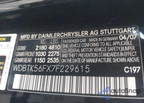 2007 Mercedes-Benz Clk 350 from USA, damaged, VIN WDBTK56FX7F229615